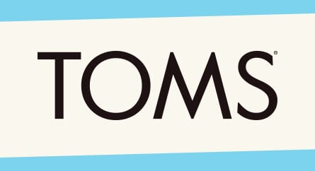 TOMS classic flag logo with an updated angled feel.